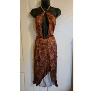BOOHOO Snake Print Halter Neck Dress